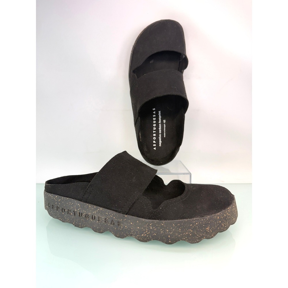 Asportuguesas sz 41 Black Chunky Suede Platform Clogs Wide Strap Gorpcore Comfy